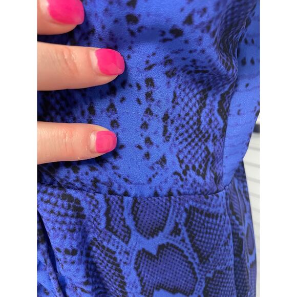 Sam Edelman blue black snake print sleeveless ruffle high neck dress women''s 12 - Picture 3 of 10